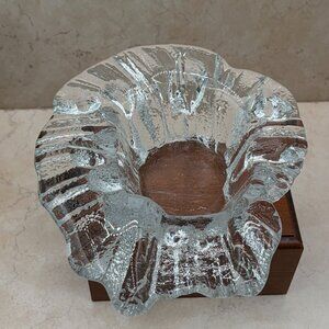 Vintage 1960s Blenko "Ice Bark" Ashtray Trinket Dish Clear Textured Glass Footed